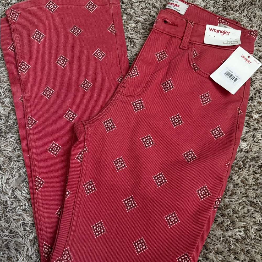 Wrangler High-Rise Red Printed Jeans Diamond Bay